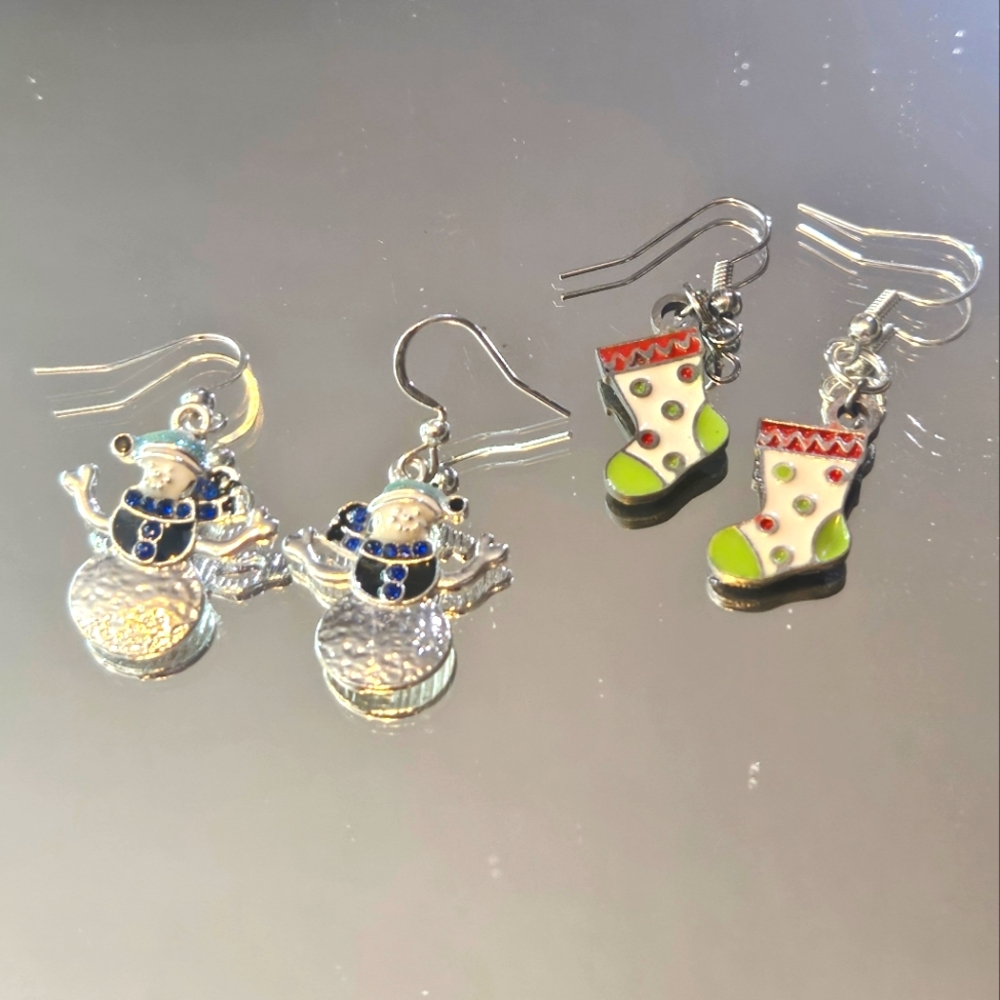 Retro Snowman And Christmas Stocking Holiday Earring Duo - Picture 2 of 5